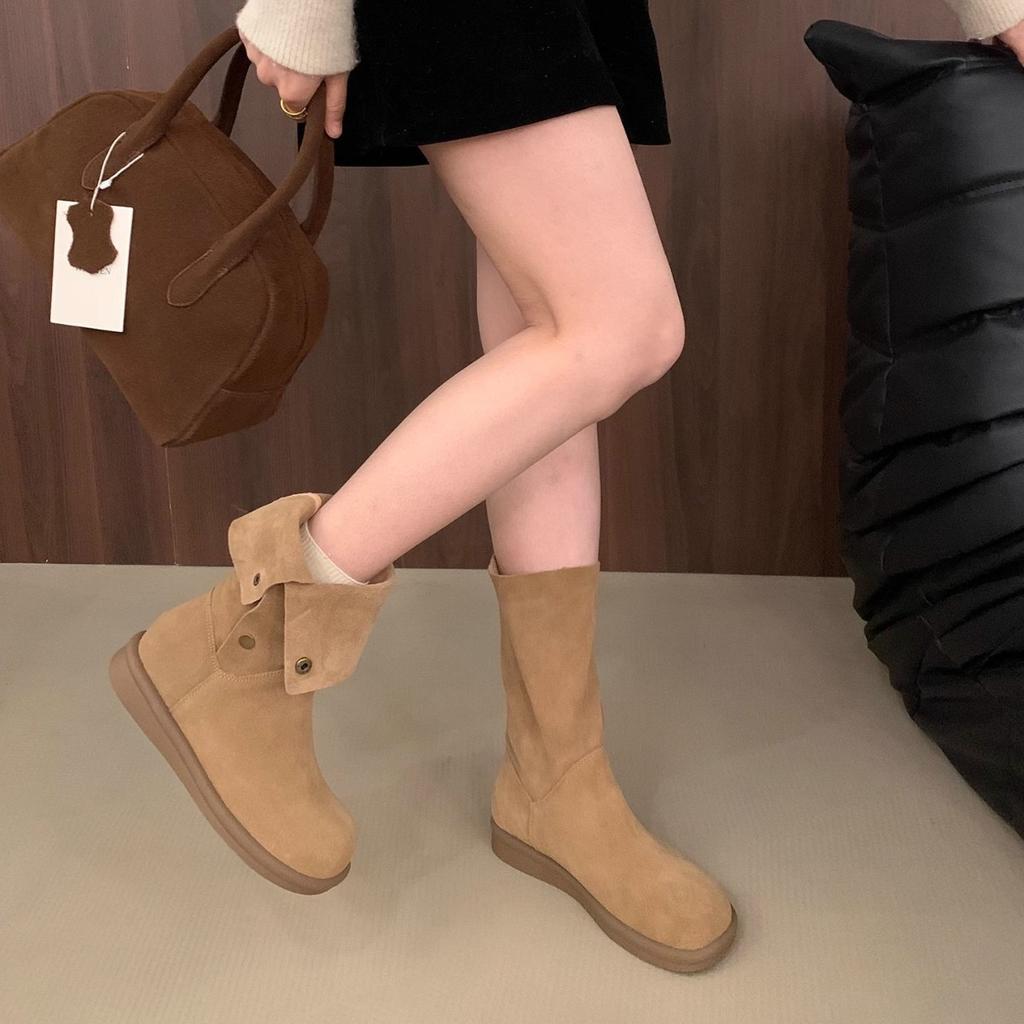 French platform matte two-wear medium boots women's shoes autumn 2025 new western cowboy boots round head knight boots