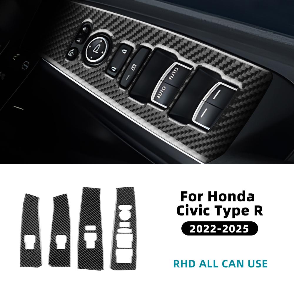 Real Soft Carbon Fiber Sticker For Honda Civic Type R 11th FL5 2022 2023 2024 2025 Car Window Lift Button Frame Panel Trim.