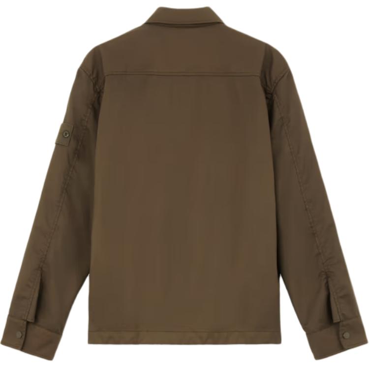 Stone Island Solid Color Polo Collar Badge Patch Single Breasted Straight Long Sleeve Jacket Men jackets Military-Green 8115Q10F2-V0054