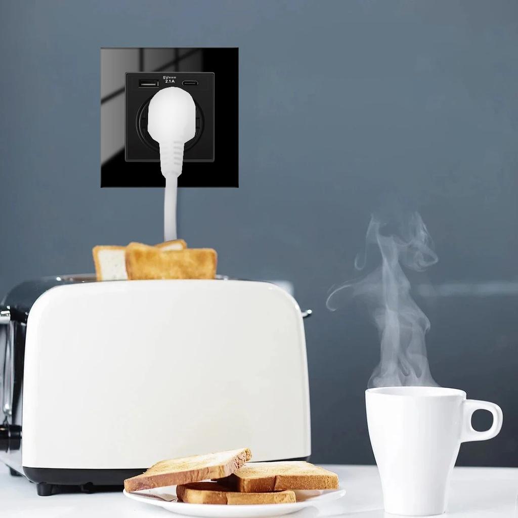 DepoGuye Black EU Standard Type C 220V USB Plug Wall Socket, Socket with USB for Home,wall Mounted 16A Power Outlet 86mm*86mm