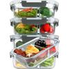 [5-Pack,36 Oz]Glass Meal Prep Containers 2 Compartments Portion Control with Upgraded Snap Locking Lids Glass Food Storage Containers