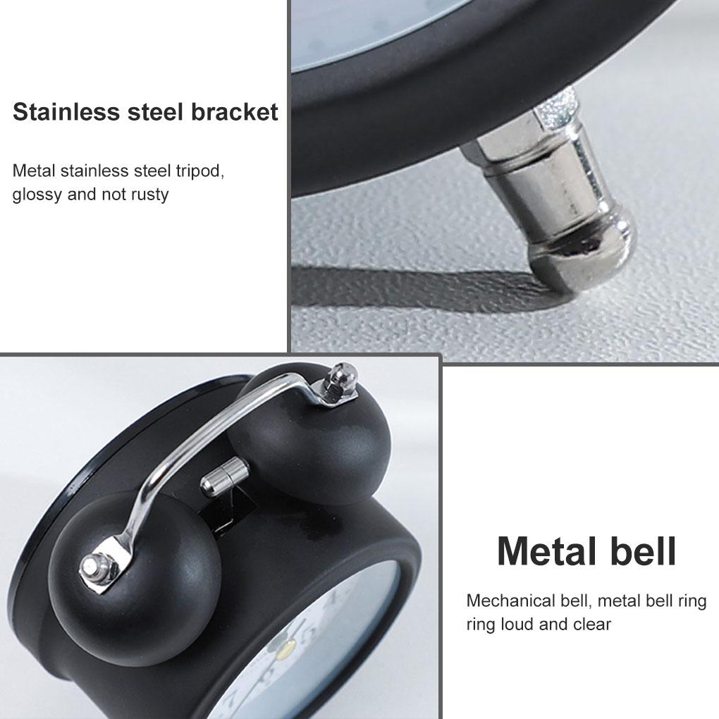 Retro Alarm Clock Mechanical Double Bell Home Office Desktop Metal Alarm Clock Desk Table Analog Clock Silent with Night Light