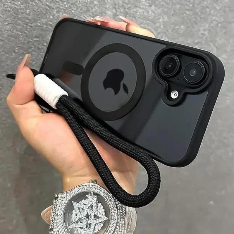 Роскошный прозрачный чехол для Magsafe со шнурком для iPhone 17 Pro 16 15 14 13 12 11 Pro Max, противоударный бронированный чехол с ремешком на запястье