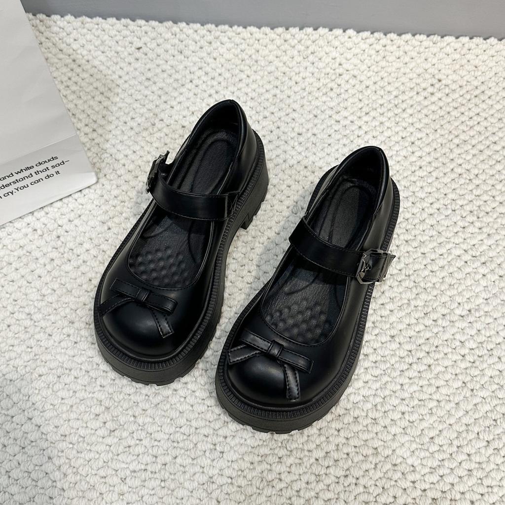 Туфли Мэри Джейн на толстой подошве, женская весна 2025, новые туфли в стиле колледжа с неглубоким носком, женские ретро-туфли, универсальные, маленькие кожаные туфли