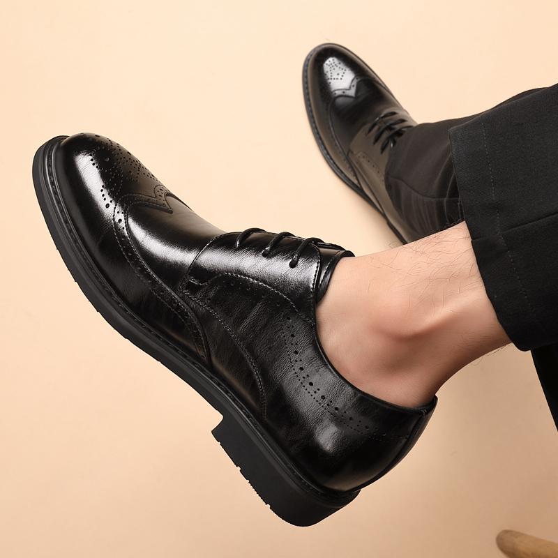 Fashion Men's Dress Brogues Elevator Shoes Platform Breathable Casual Business Luxury Genuine Leather Heightening Shoes 6 8CM Taller Man