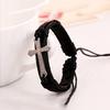 Men Vintage Metal Steel Studded Surfer Faux Leather Bangle Cuff Bracelet