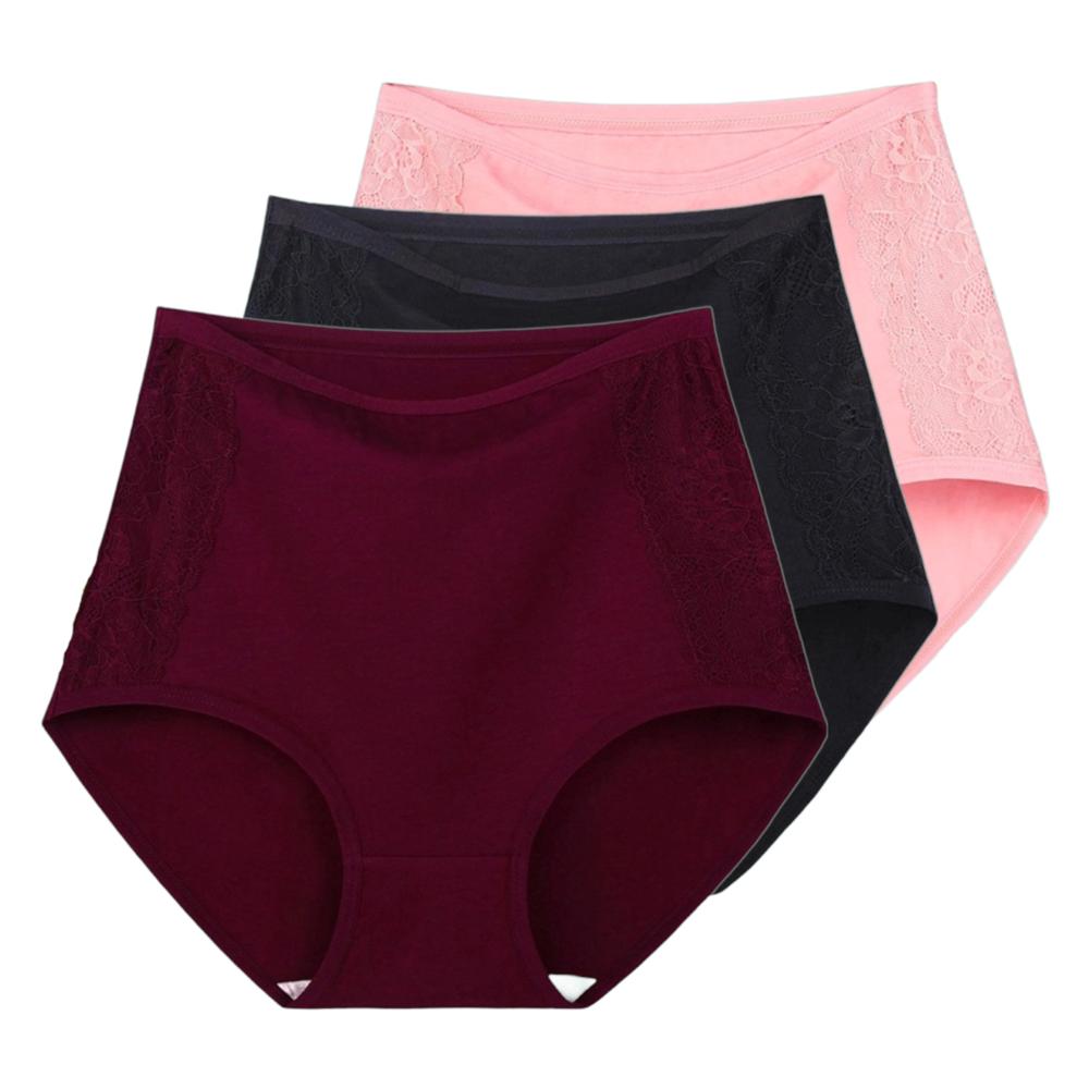 3Pcs High Waist Women's Panties Middle Aged Briefs Cotton Underwear Breathable Ladies Comfort Underpants XL 2XL 3XL 4XL 5XL 6XL