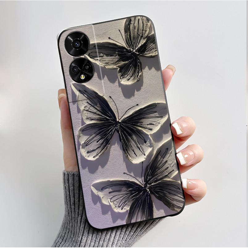 Printing Pattern Case For TCL 50 5G/TCL 50 XE Nxtpaper 5G/TCL 50XE 5G Soft Silicone Black Shell Cover Cute Flower Cartoon Casing