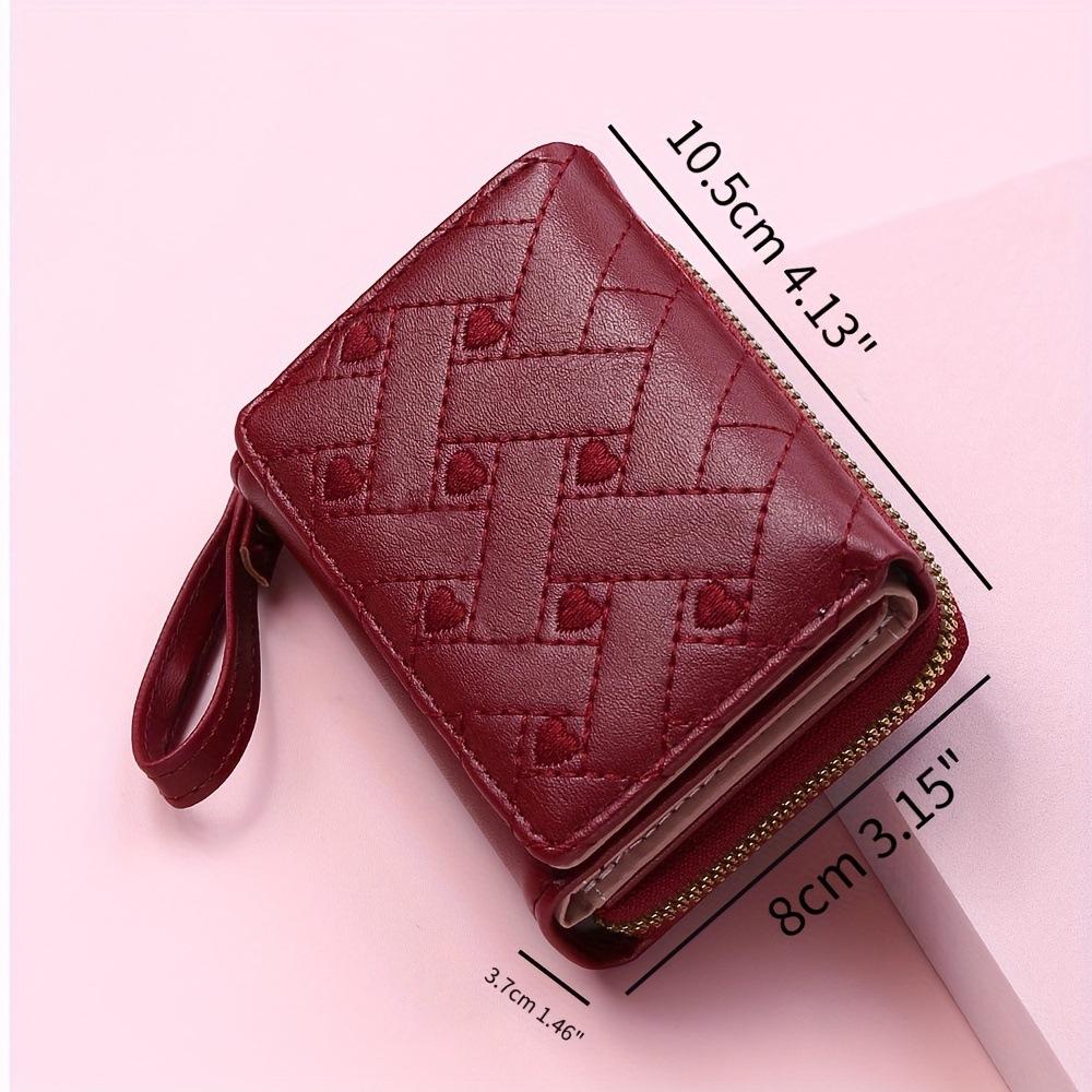 Women Wallet PU Leather Embroidered Love Tri-fold Card Holder Multi-card Slot Coin Purses