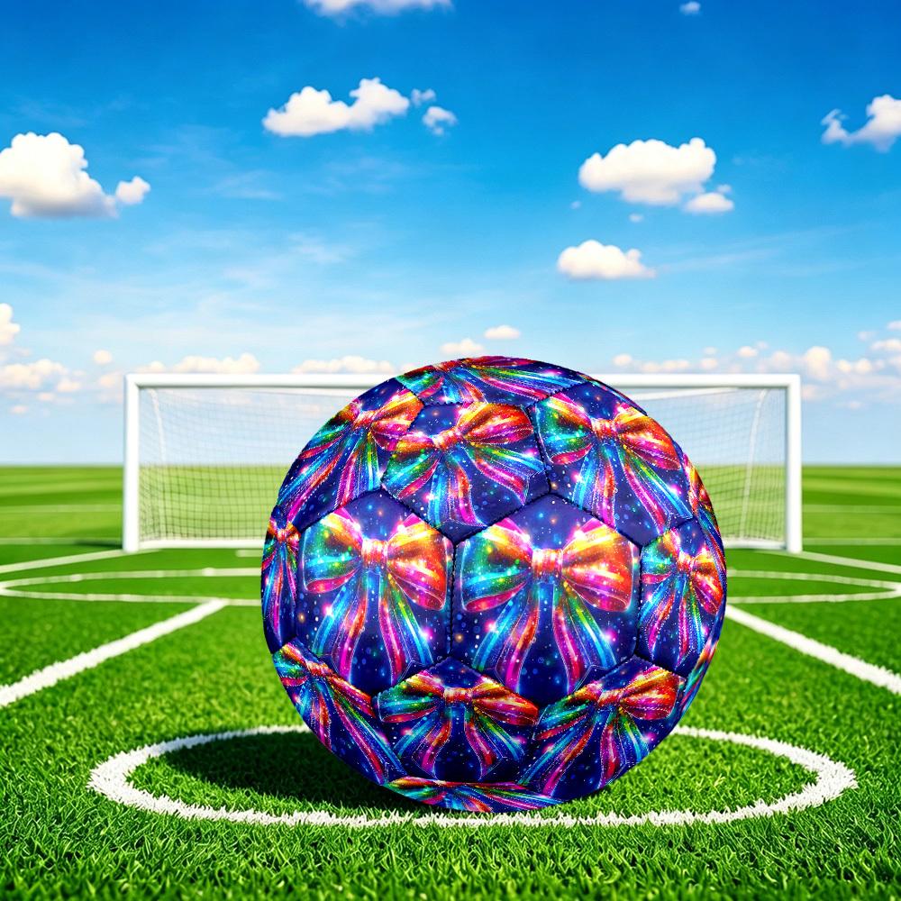 1pc Rainbow Bow Tie Theme Soccer Ball Football, Size 5, Lightweight PVC, Outdoor Training Soccer Ball,Gift j61463