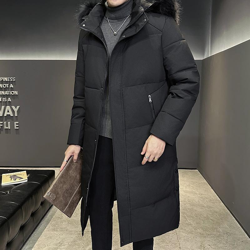 Пуховик мужской средней и длинной длины выше колена зимняя новая большая меховая куртка с капюшоном