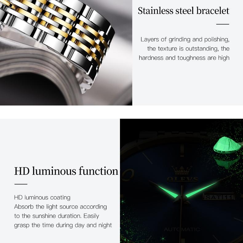 OLEVS Часы Автоматические механические часы Мужские водонепроницаемые часы для пар Светящиеся в темноте часы для пар