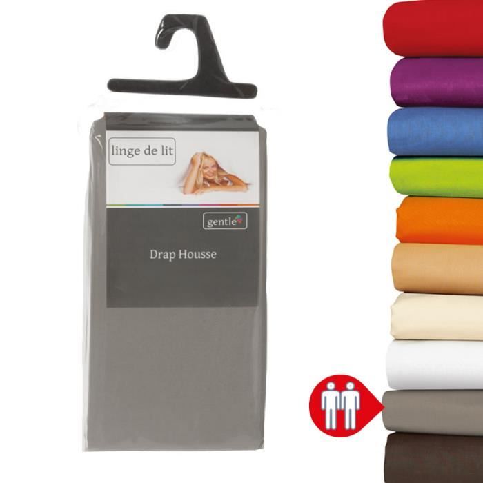 Drap housse - 140x190 cm - 100% coton - Gris - 57 fils