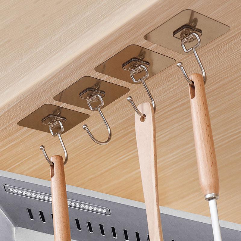 Дверные крючки, самоклеящиеся настенные крючки, прозрачная настенная наклейка для ванной комнаты и кухни, держатель для полотенец, держатель для ключей, настенная вешалка, крючки для подвешивания