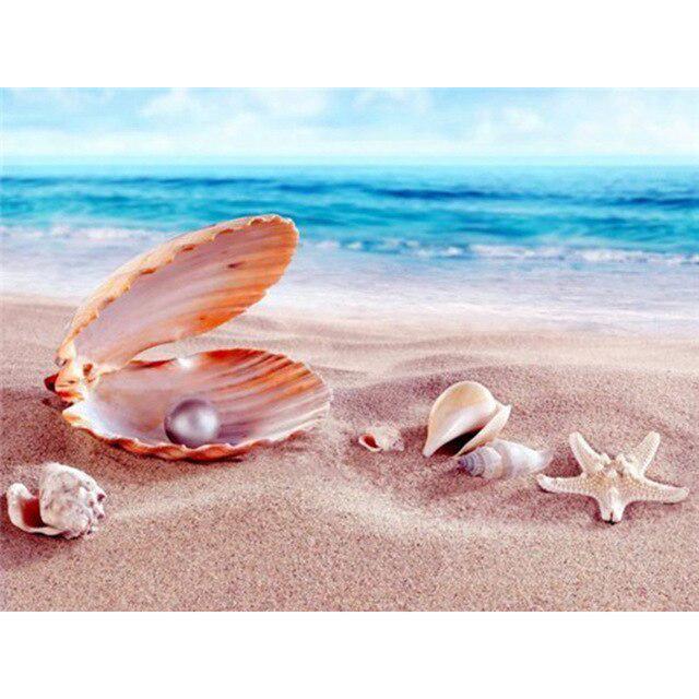 Полный круглый дрель 5D Алмазная картина Морская ракушка Пейзаж Вышивка крестом DIY Алмазная вышивка
