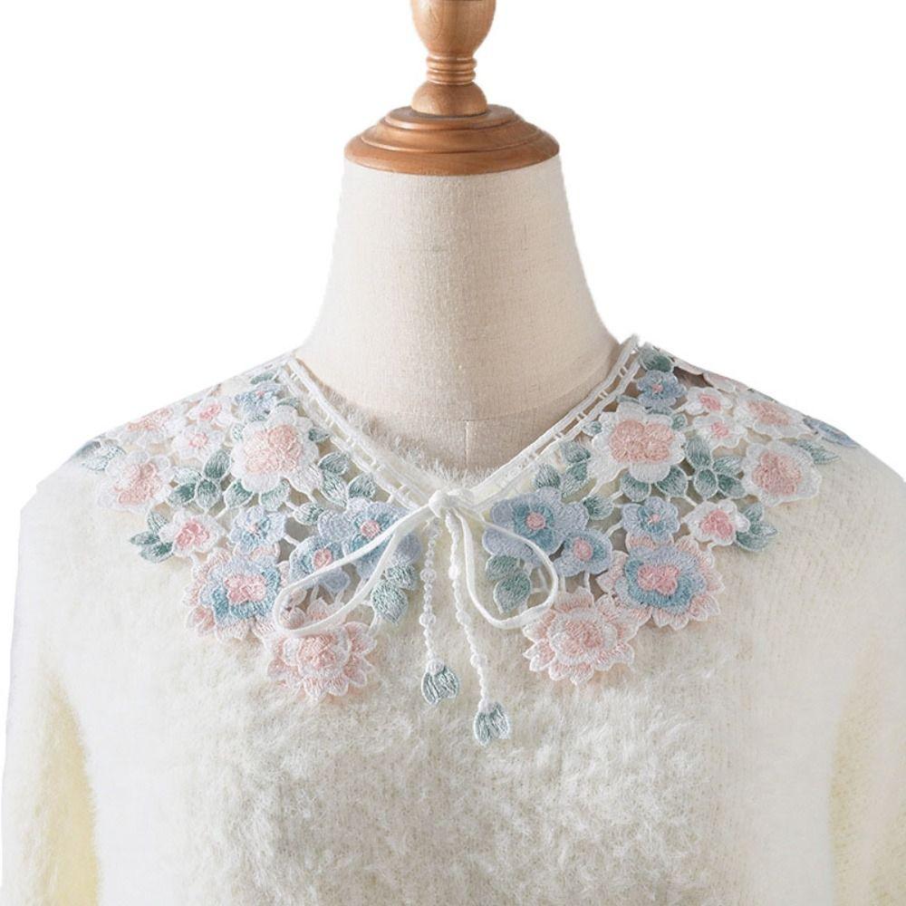 Съемный кружевной воротник, цветочный кружевной вырез, вышитый цветок, поддельный воротник для женщин/девочек