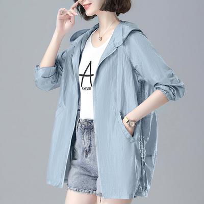 Женская тонкая куртка средней длины, солнцезащитная куртка с капюшоном, уличная ветровка с длинными рукавами