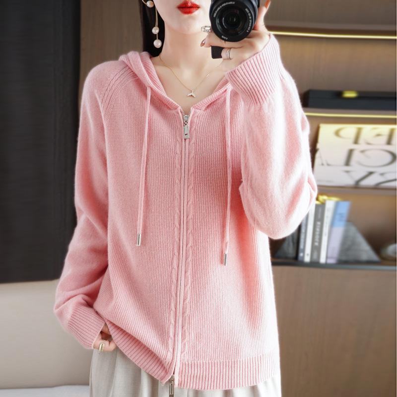 Модный кардиган с капюшоном на молнии для женщин, однотонный свитер на осень и зиму, повседневный универсальный свитер, трикотаж