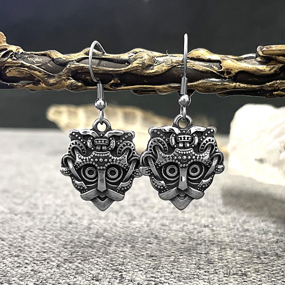 Vintage Norse Loki Earrings Stainless Steel Vikings Mask Odin Amulet Punk Jewelry for Women Men