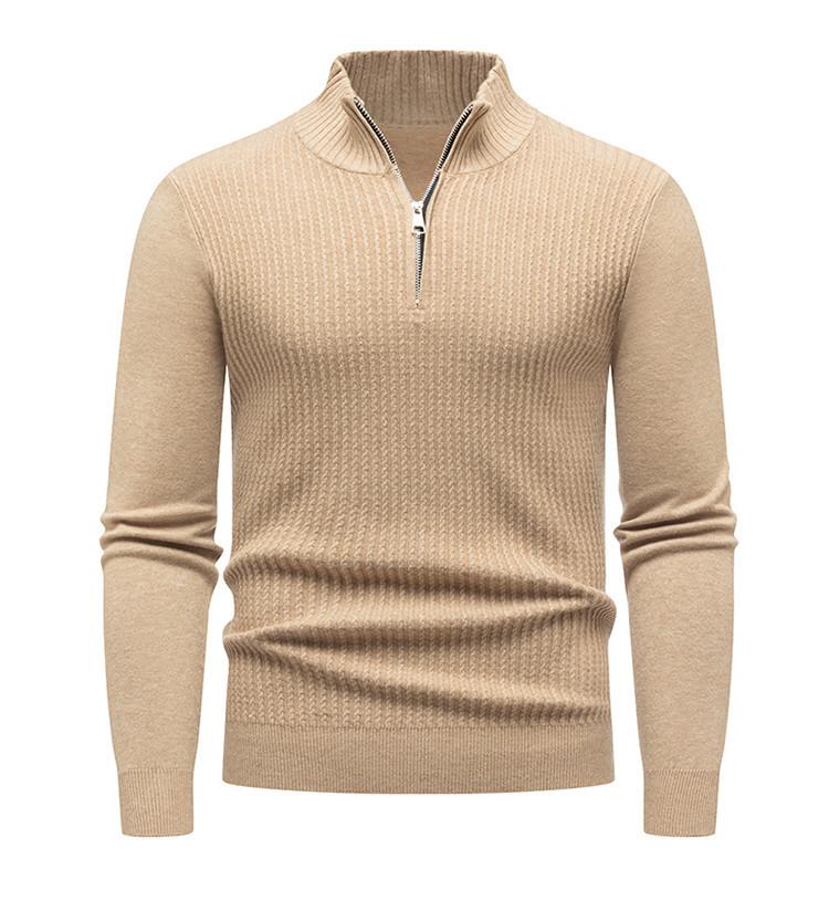 Новый свитер Вязаный свитер Модный дизайн на молнии Однотонный Универсальный вязаный свитер