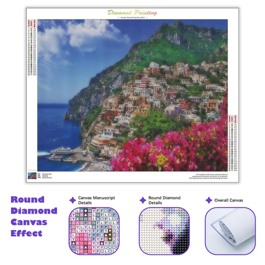 5D Алмазная картина Дом Вышивка Приморский Полный круглый Мозаика Пейзаж Украшение дома 30x40 см/12x16 дюймов