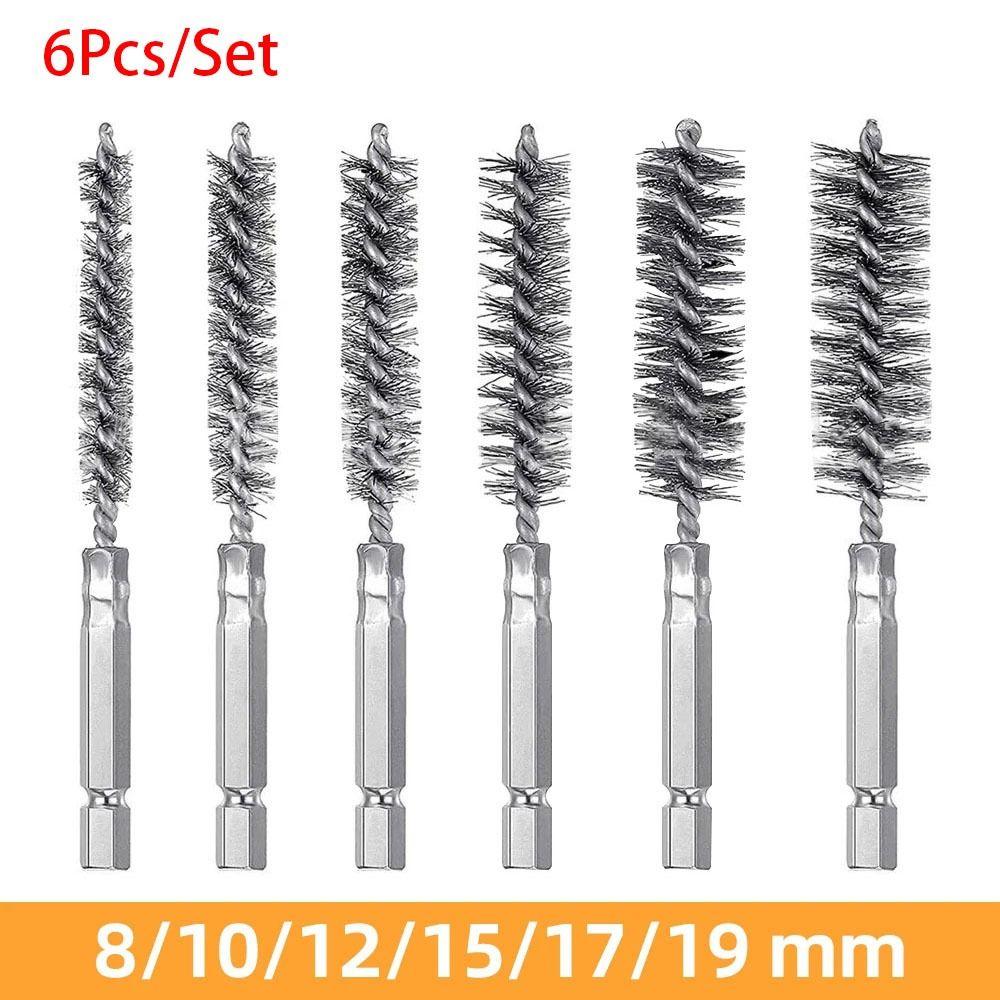 1/6 шт. со стальной щетиной и ручкой, щетка для чистки отверстий из нержавеющей стали для дрели, ударного шуруповерта