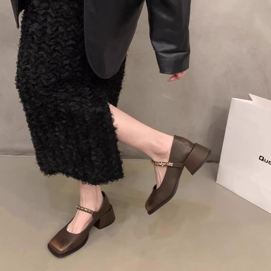 Туфли на толстом каблуке, черные туфли Мэри Джейн, маленькие кожаные туфли, женская обувь, новые весенне-осенние нежные туфли