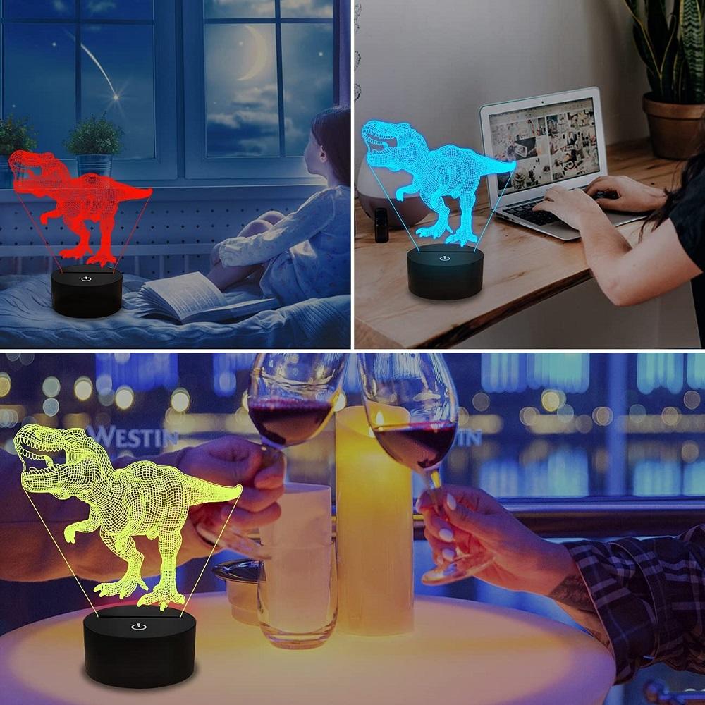 Dinosaur 3D Night Light with 7 Color Changes Black Base Gift Room Decor For Kids
