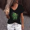 European and American Women's V-neck T-shirt Personalized Cartoon Cat Pattern 3D Printed Short Sleeve Fashion Trend Top