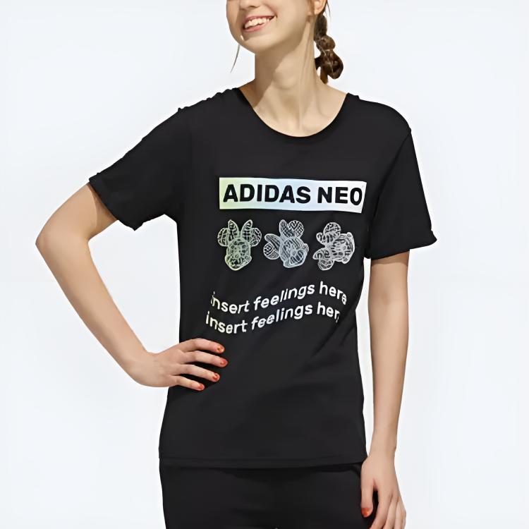 adidas Футболка с короткими рукавами и принтом Neo Minnie Letter, дышащая, женские топы EI4554