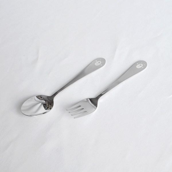 Kitchen Oil Bear Stainless Steel Spoon Fork Set, 2p Spoons + 2p Forks, Korean Popular Tableware