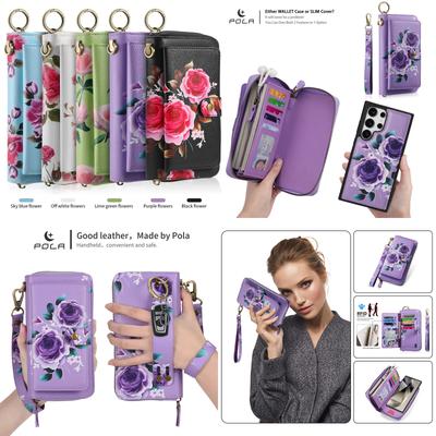 Совместимый с кожаным чехлом для телефона Samsung S26, многофункциональный модный кошелек-застежка-молния для S25 Ultra, сумка-клатч с рисунком цветов