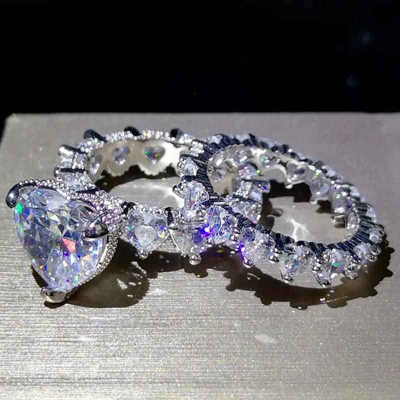 European and American New Flower Promise Ring Two-piece Set Love Engagement Wedding Ring Women's Party Accessories Women