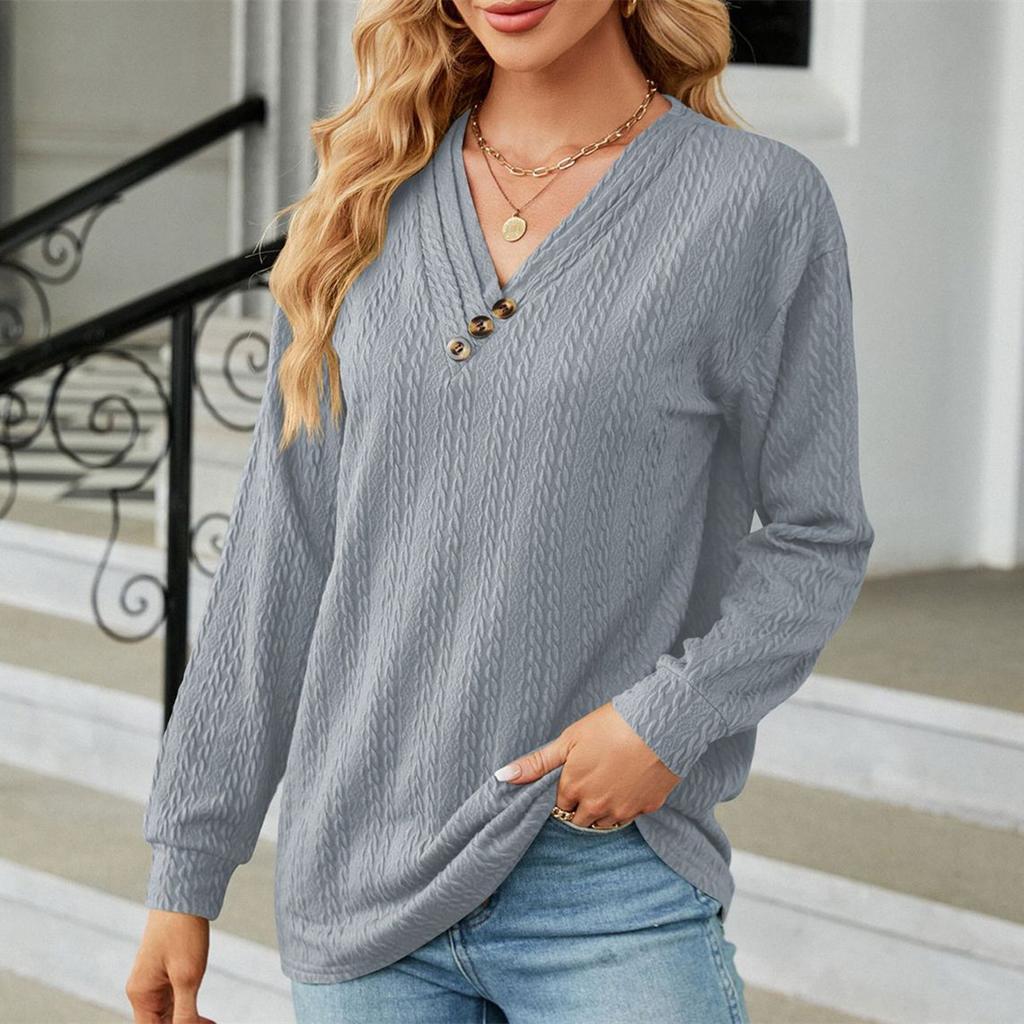 HNXC Женские модные повседневные осенне-зимние однотонные блузки и рубашки с v-образным вырезом и длинным рукавом с принтом