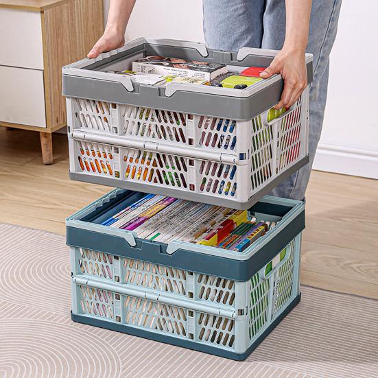 Складной ящик для хранения Пластиковая складная корзина для хранения Большая вместимость Штабелируемый ящик с ручками для офиса Спальни Кухни Игровой комнаты