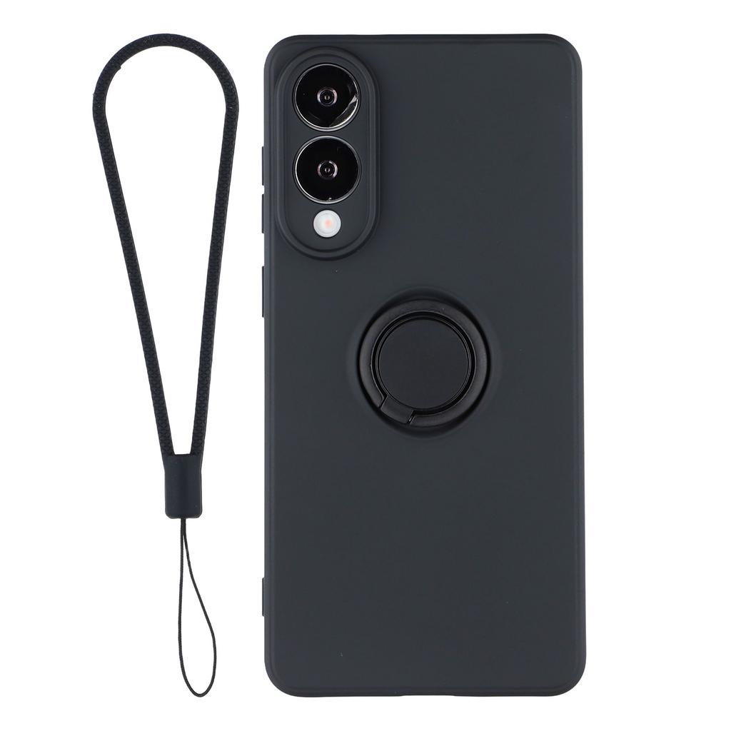 Силиконовый чехол для Samsung Galaxy S25 Edge с кольцом-подставкой и ремешком.