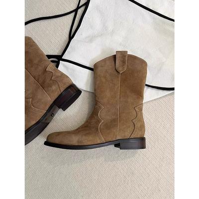 Французские ковбойские сапоги Maillard в стиле ретро коричневого цвета, полусапоги, осень-зима 2025, новые матовые западные короткие сапоги на низком каблуке для женщин