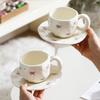 Embossed Bow Underglaze Ceramic Coffee Cup and Saucer Set Cute Water Cup with Tray
