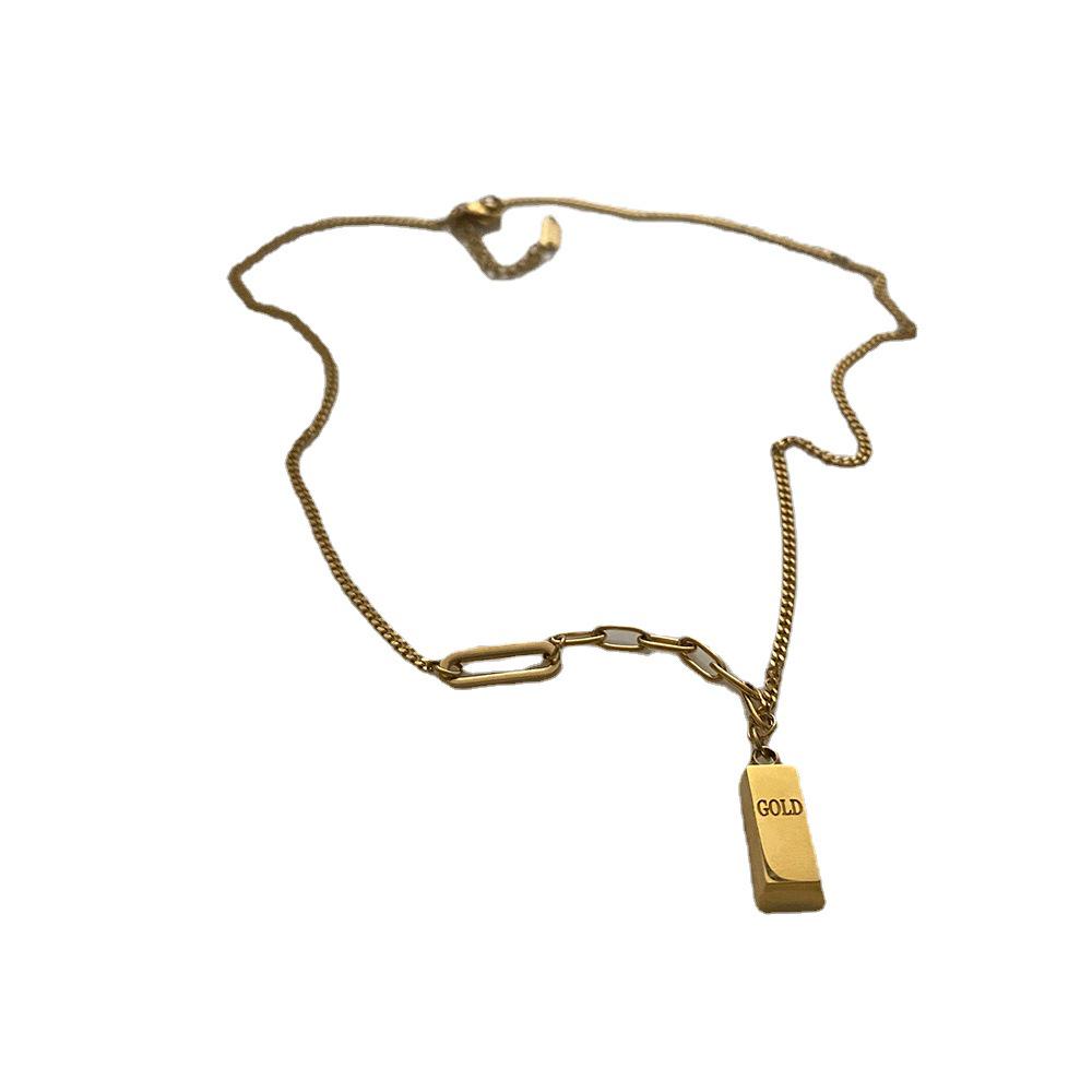 Женское ожерелье с подвеской в виде золотого слитка на удачу - Роскошная цепочка для свитера