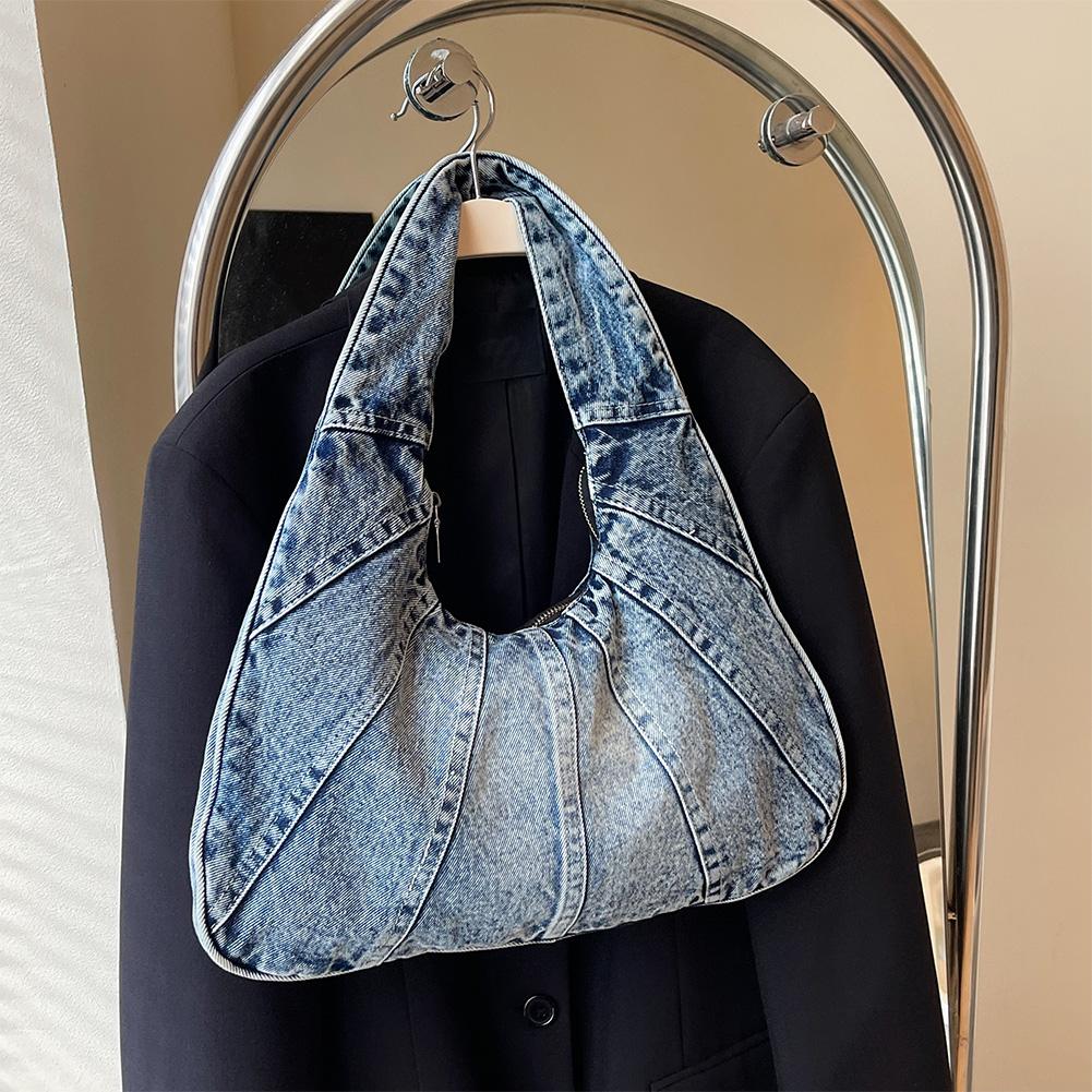 Women Denim Shoulder Bag Trendy Jean Purse With Pocket Underarm Purse Clutch Bag for Work Travel Shopping