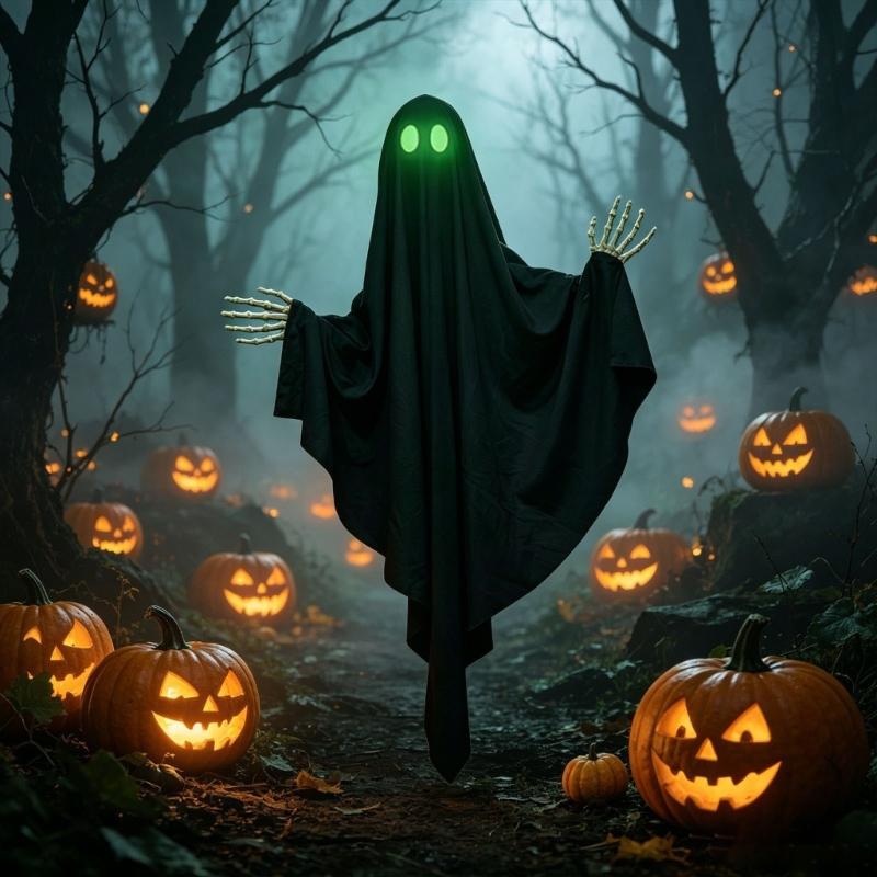 Halloween Yard Display Specters Decoration with Black Fabric Form for Porch Scenes, Wall Placement, Ceiling Styling, and Party Entry Use