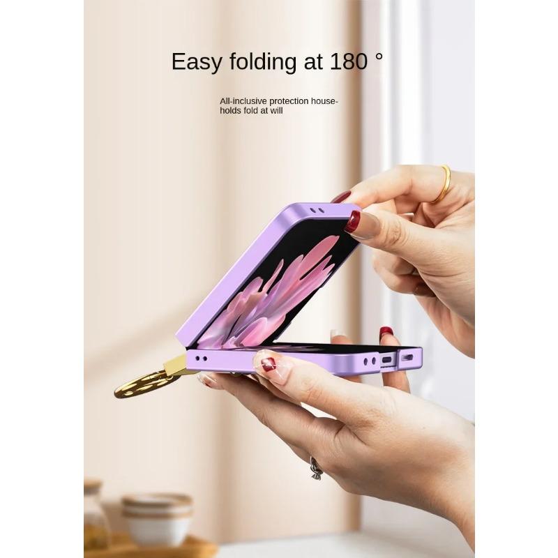 Ring Holder Phone Case for Samsung Galaxy Z Flip 6 5 4 3 Flip6 Flip5 Flip4 Flip3 5G Frosted Plastic Hard Shell Ultra Thin Shockproof Protective Cover