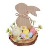 Wooden Easter Bunny Decoration Farmhouse Rustic Artificial Flower Colorful Egg Rabbit Table Sign Desktop Ornament