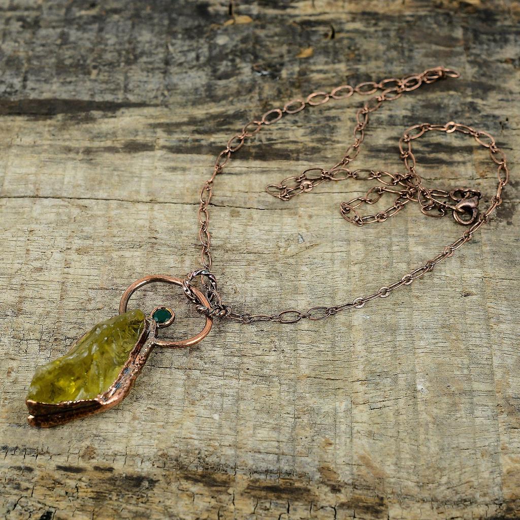 Citrine Rough Pendant Electroformed Copper Pendant Handmade Electroformed Jewelry Zambian Emerald Gemstone Pendant Copper Jewelry For Gift