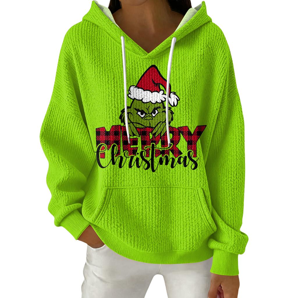 Women's Fashion Casual Christmas Print Pullover Long-Sleeve Hooded Sweatshirt