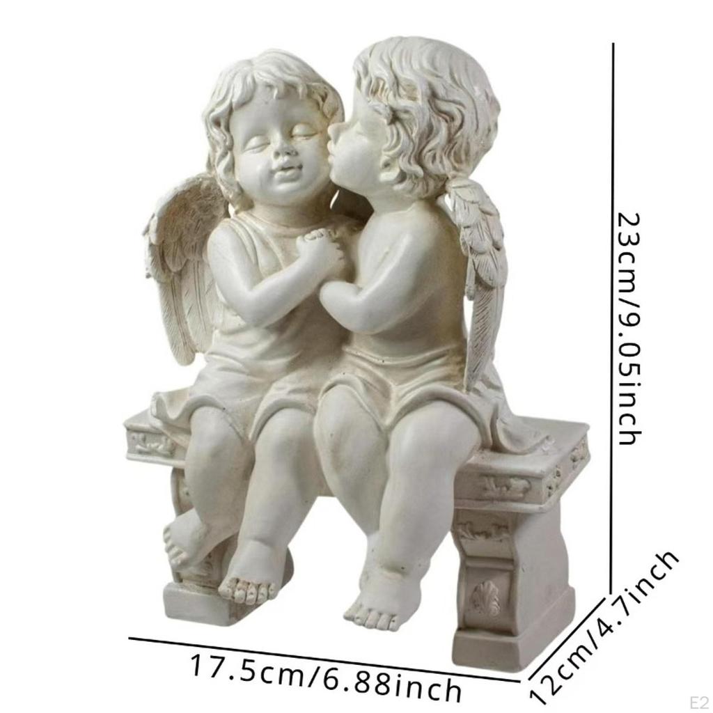 Angel Couple Statue,Cherub Sculpture Table Centerpiece Garden Resin Statue Lover Figurine for