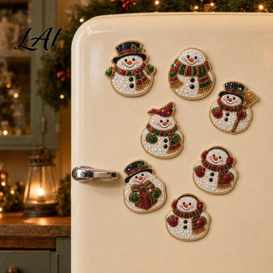 Family Crafting Kits 6Pcs/Set Fridge Magnets Faux Pearl Art Kit Christmas Snowman Tree Santa Magnetic Snowflake Ornaments Magnets DIY Mosaic