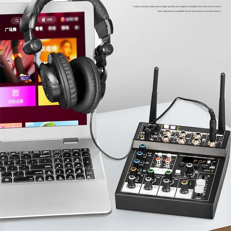 Беспроводной микрофон с аудиомикшером, 4 канала, караоке, Bluetooth, микрофон, DJ для студии, ТВ, компьютера, домашней вечеринки, шоу, церковной свадьбы