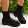 Women's Short Knitted Flat Shoes Autumn and Winter Shoes Women's Ankle Boots High Heels Black Winter Botas Mujer