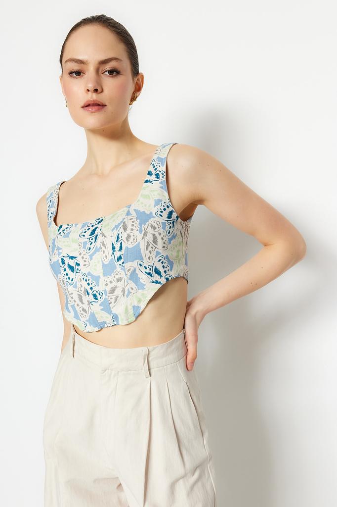 Women's Fashion New Blouse Multicolor Corset Strap Floral Woven Blouse